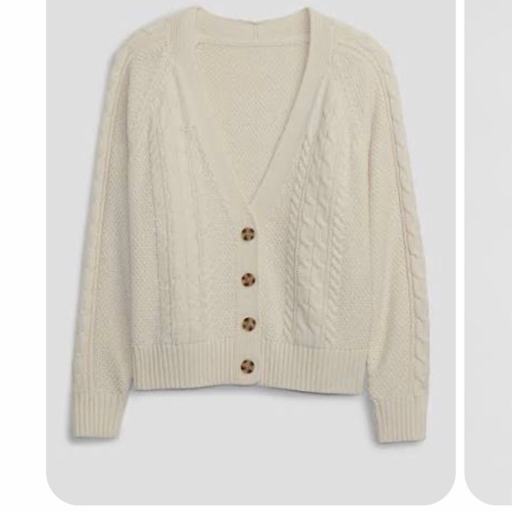 GAP Cream Button-Up Cable Cardigan - Picture 2 of 9